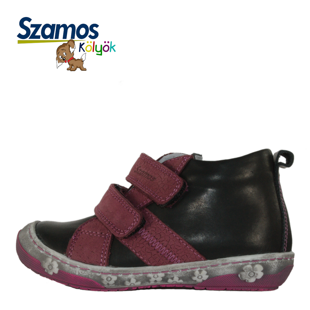 Szamos kid girl sneakers black with pink velcro straps toddler size - TinyShoes
