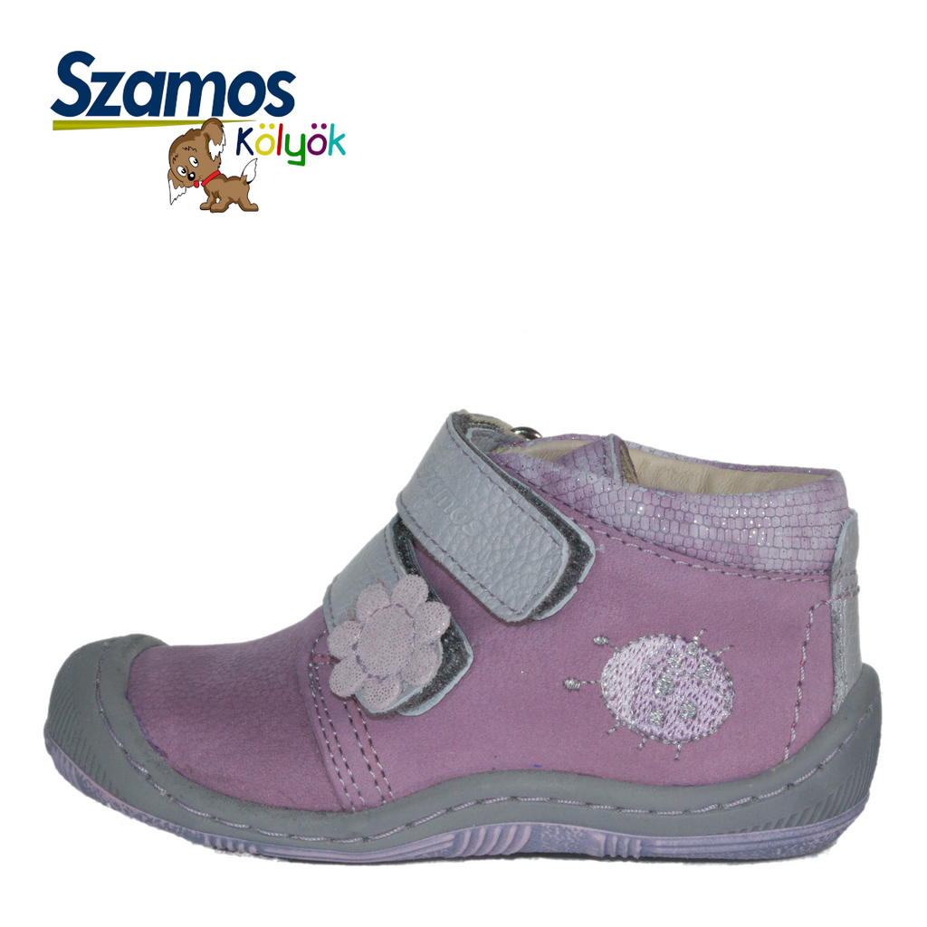 Szamos kid girl sneakers pale purple with ladybug and flower decor and double velcro straps toddler size - TinyShoes