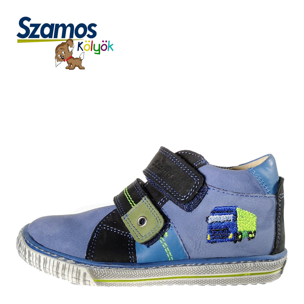 Premium quality shoes made from 100% genuine leather lining and upper, blue with truck decor. This Szamos Kids product meets the highest expectations of healthy and comfortable kids shoes. The exceptional comfort these shoes provide assure the well-being and happiness of your child.
