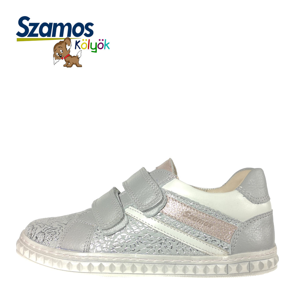 Premium quality shoes made from 100% genuine leather lining and upper, sparkling silver color and double velcro strap. This Szamos Kids product meets the highest expectations of healthy and comfortable kids shoes. The exceptional comfort these shoes provide assure the well-being and happiness of your child.