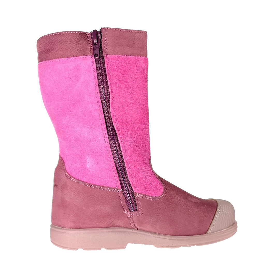 Szamos kid girl supinated boots pink and mauve with hearts and side zipper little kid/big kid size - TinyShoes