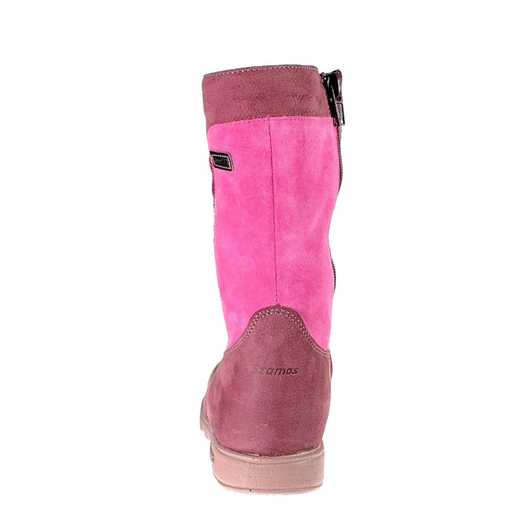Szamos kid girl supinated boots pink and mauve with hearts and side zipper little kid/big kid size - TinyShoes