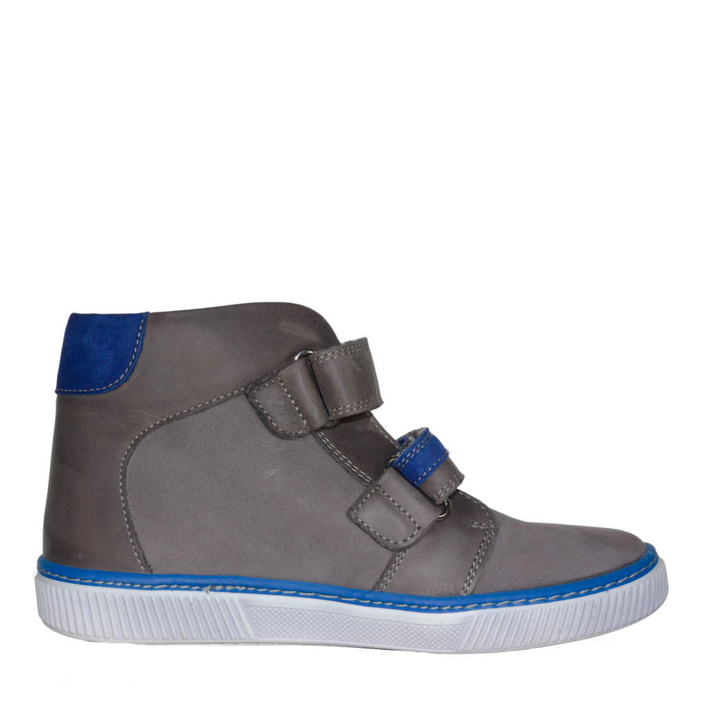 Szamos kid boy high-top shoes grey with blue monster face big kid size - TinyShoes