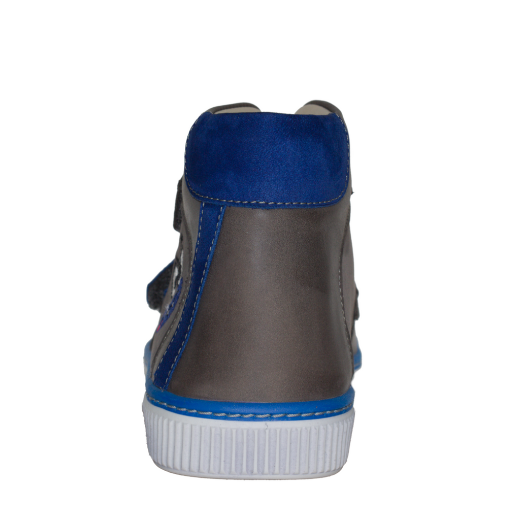 Szamos kid boy high-top shoes grey with blue monster face big kid size - TinyShoes