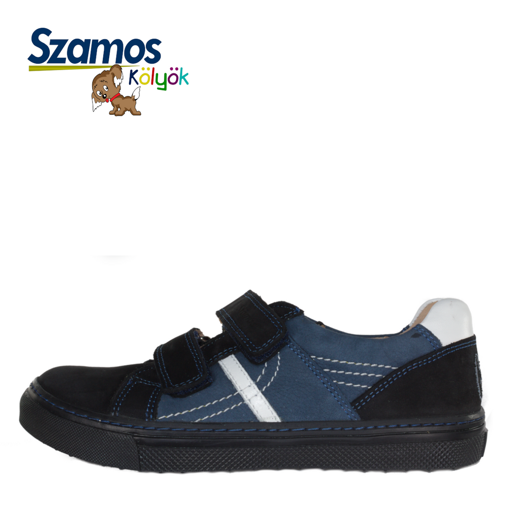 Szamos kid boy sneakers in blue and black color with double velcro strap big kid size