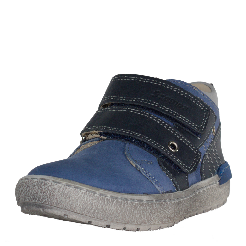 Szamos kid boy sneakers light blue with navy blue velcro straps toddler/little kid/big kid size - TinyShoes