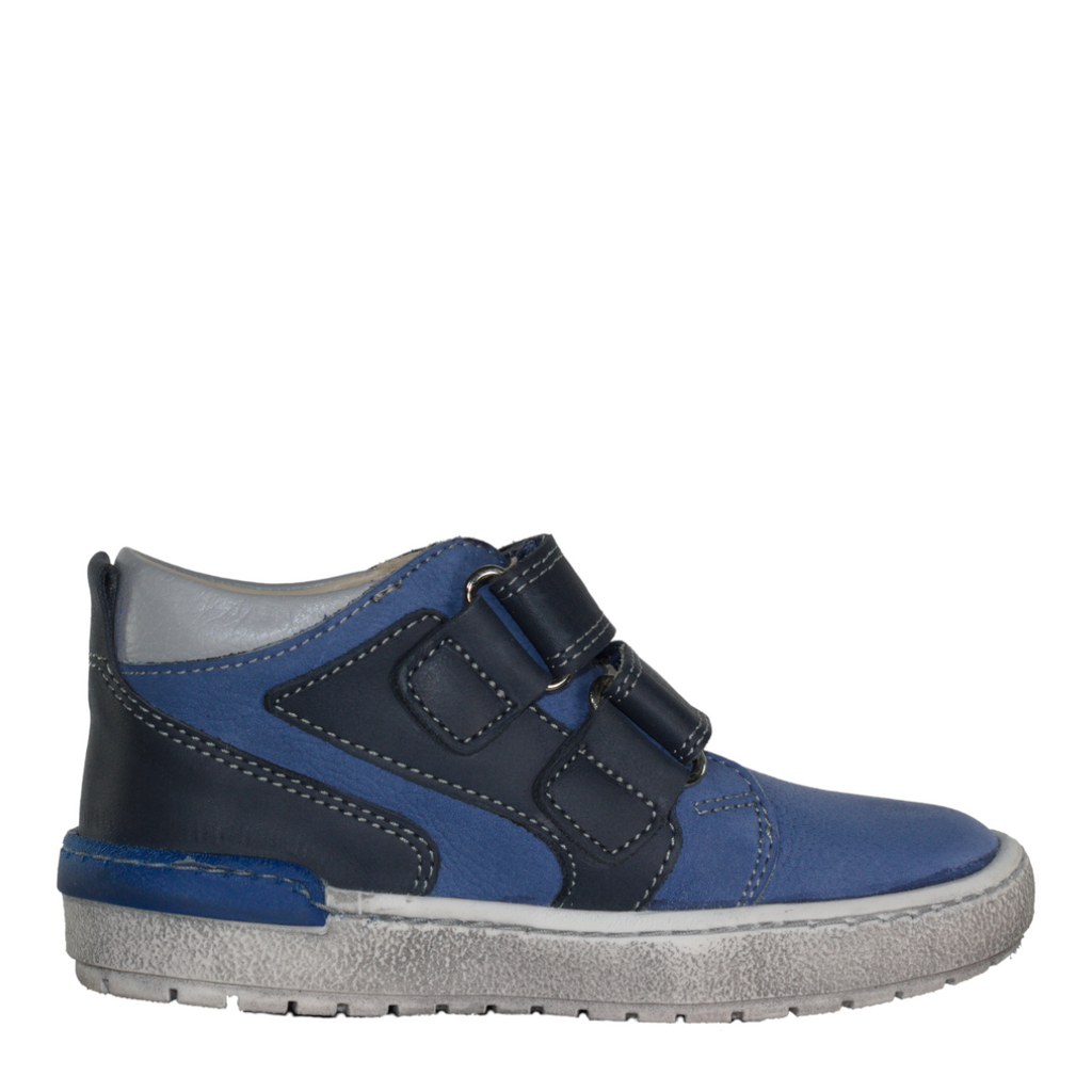 Szamos kid boy sneakers light blue with navy blue velcro straps toddler/little kid/big kid size - TinyShoes