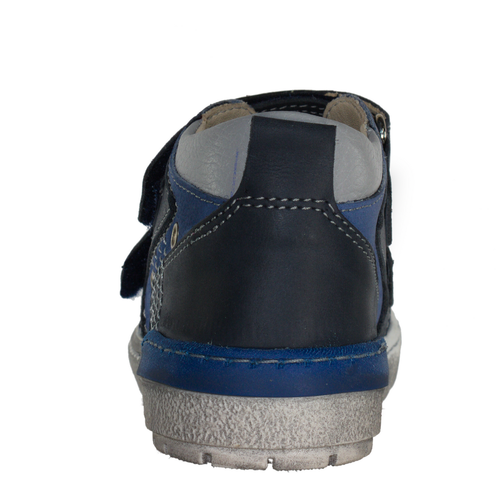 Szamos kid boy sneakers light blue with navy blue velcro straps toddler/little kid/big kid size - TinyShoes
