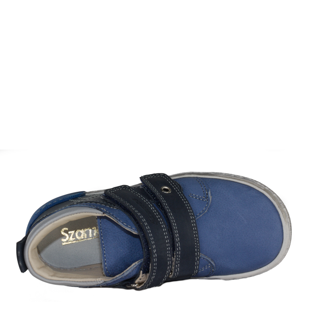 Szamos kid boy sneakers light blue with navy blue velcro straps toddler/little kid/big kid size - TinyShoes