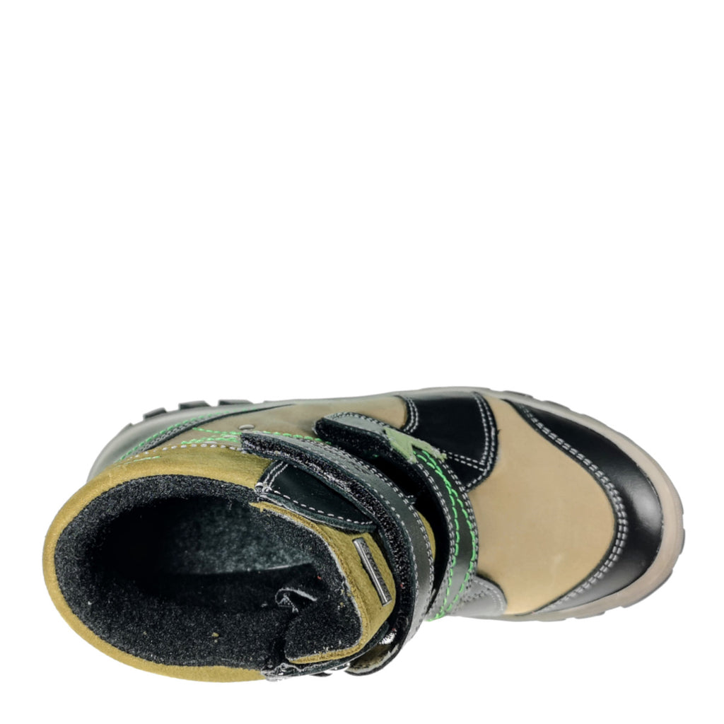 Szamos kid boy winter boots khaki with black velcro straps and khaki detail little kid/big kid size - TinyShoes