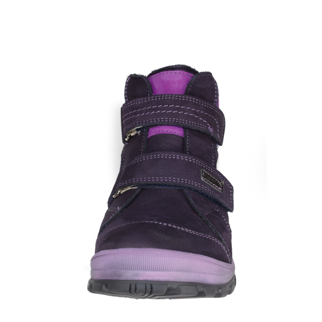 Szamos kid girl boots black and purple with grey bear pattern big kid size - TinyShoes