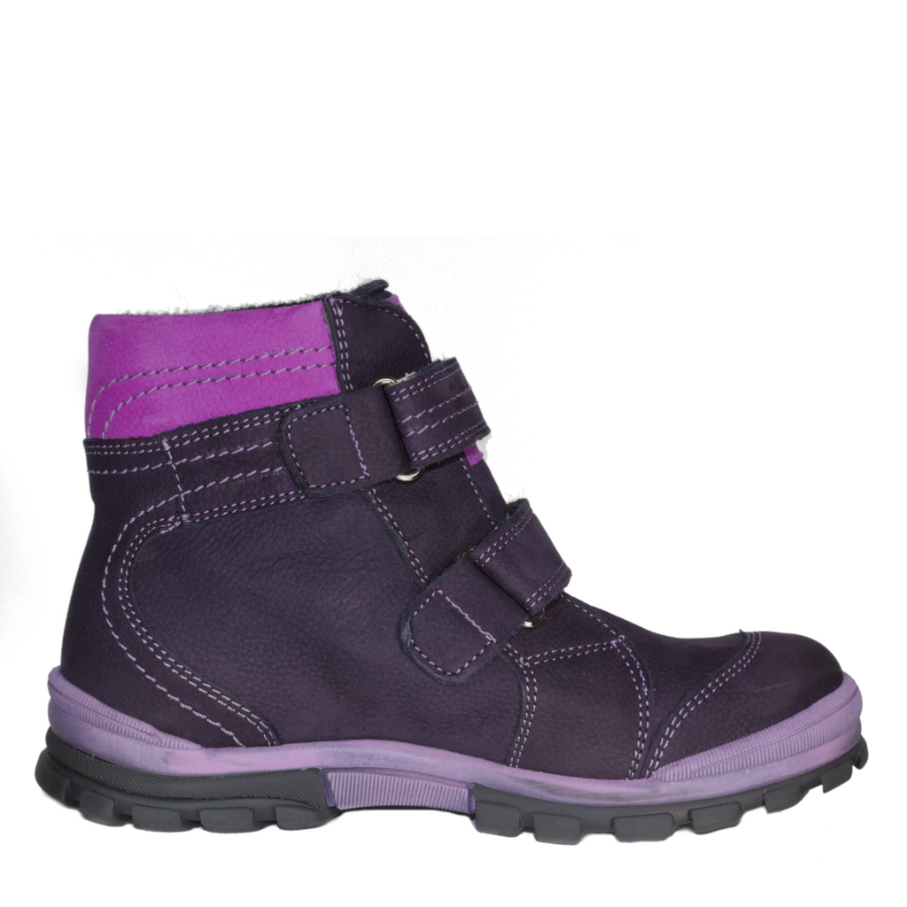 Szamos kid girl boots black and purple with grey bear pattern big kid size - TinyShoes