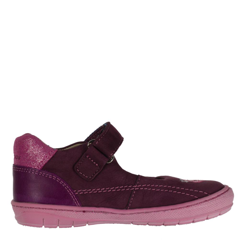 Szamos kid girl dress shoes in burgundy color and pink details with velcro strap little kid size - TinyShoes