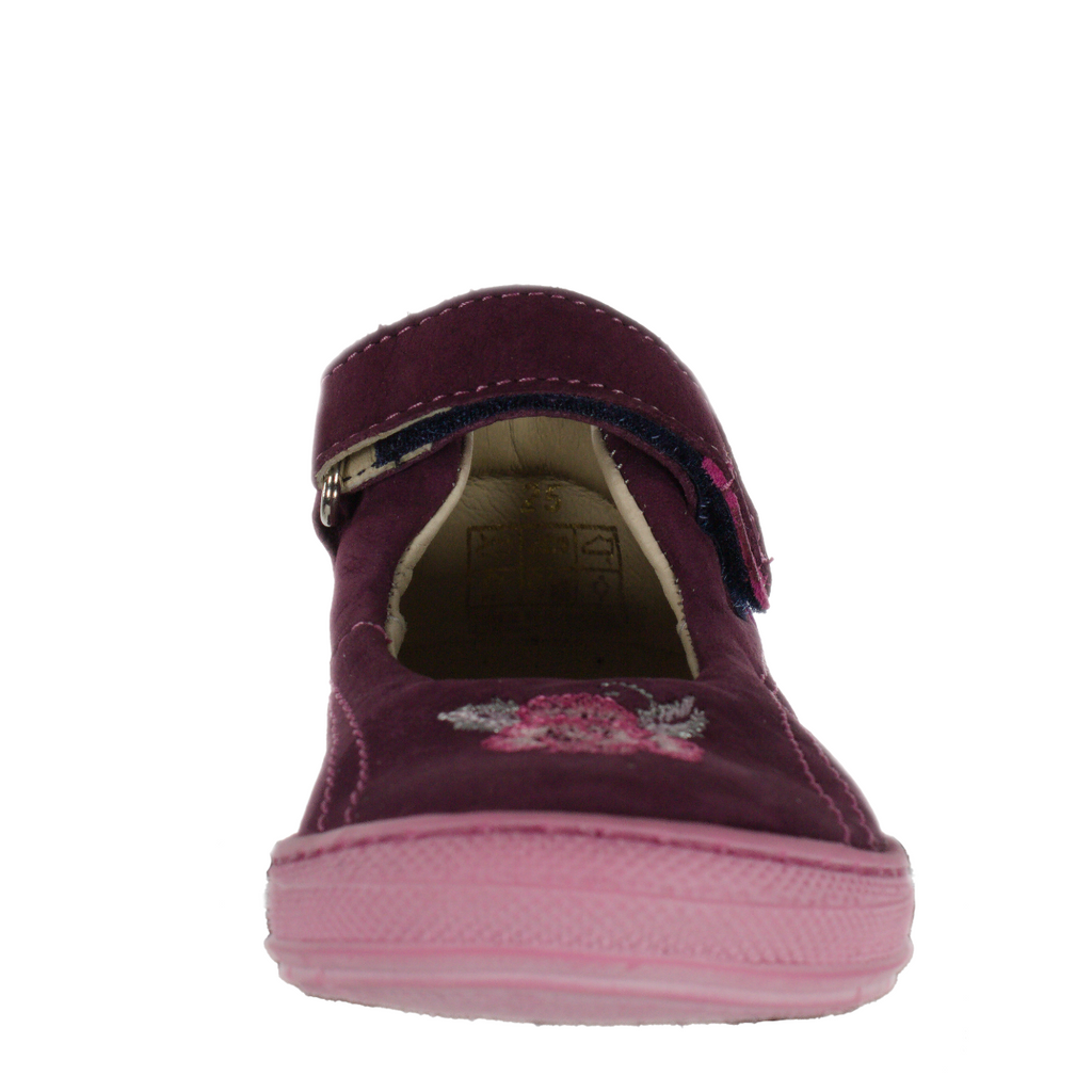 Szamos kid girl dress shoes in burgundy color and pink details with velcro strap little kid size - TinyShoes