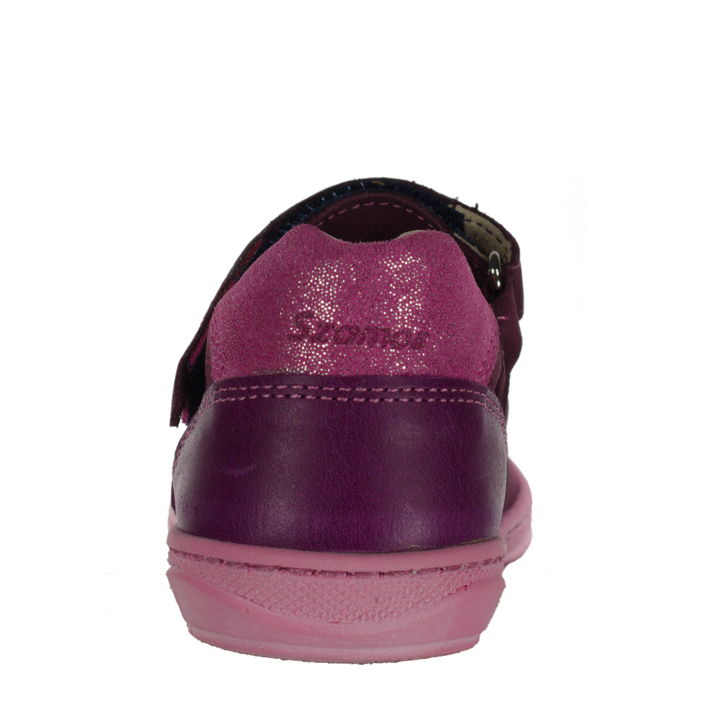 Szamos kid girl dress shoes in burgundy color and pink details with velcro strap little kid size - TinyShoes