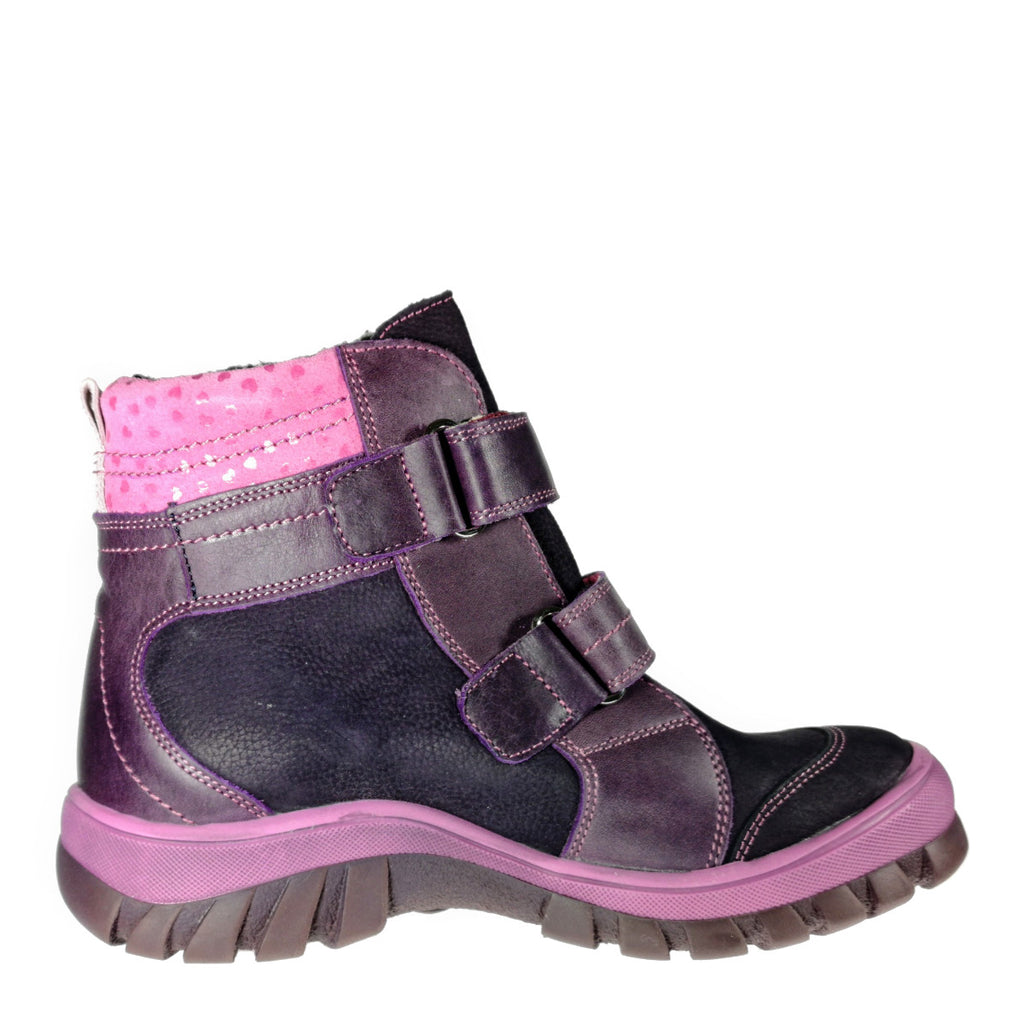 Szamos kid girl insulated boots mauve with pink heart decor little kid/big kid size - TinyShoes