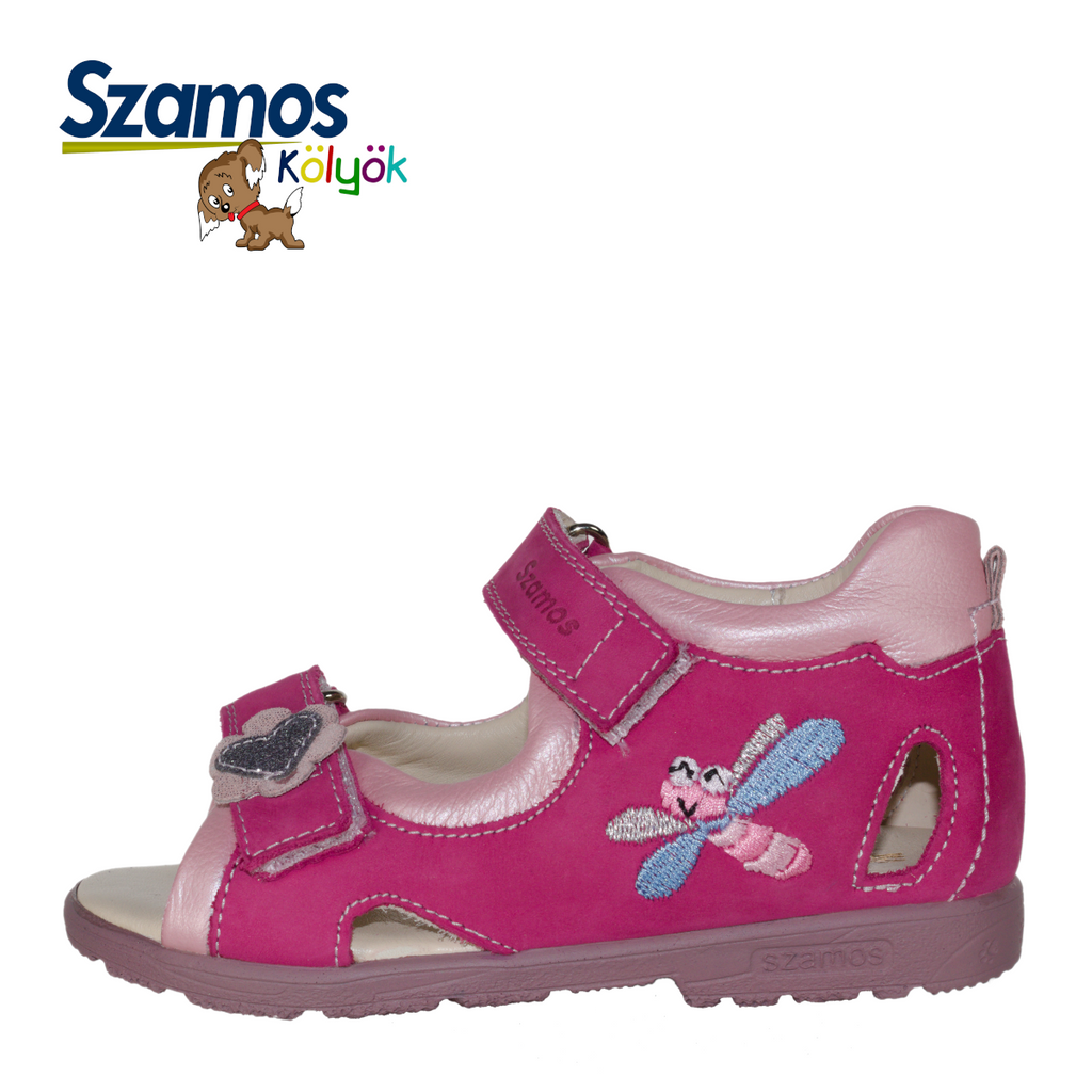Szamos kid girl supinated sandals in pink color and fly pattern with double velcro strap toddler/little kid size