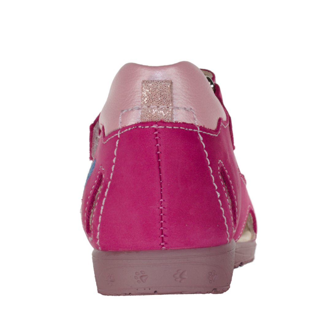 Szamos kid girl supinated sandals in pink color and fly pattern with double velcro strap toddler/little kid size - TinyShoes