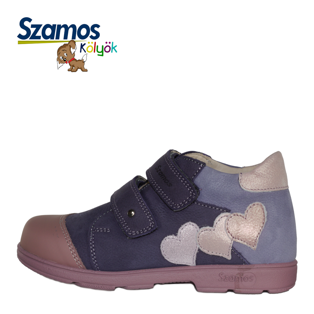 Szamos kid girl supinated sneakers light purple with pink toe cap and heart decor little kid big kid size
