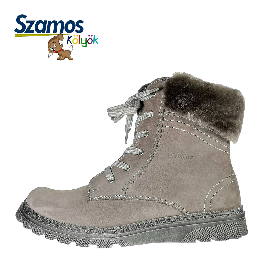 Premium quality insulated boots made from 100% genuine leather lining and upper, grey with fur heel liner. This Szamos Kids product meets the highest expectations of healthy and comfortable kids shoes. The exceptional comfort these shoes provide assure the well-being and happiness of your child.